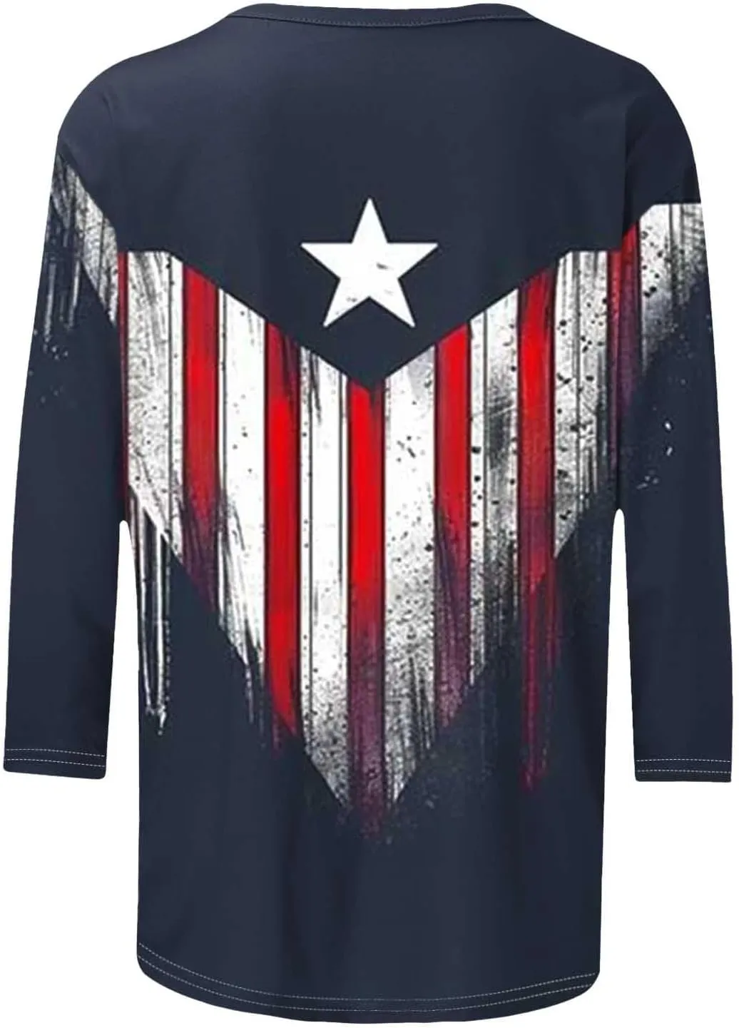 4th of July Tops for Women Stars Stripes Printed Shirts 3/4 Sleeve Crew Neck Pullover 2025 Trendy Clothes