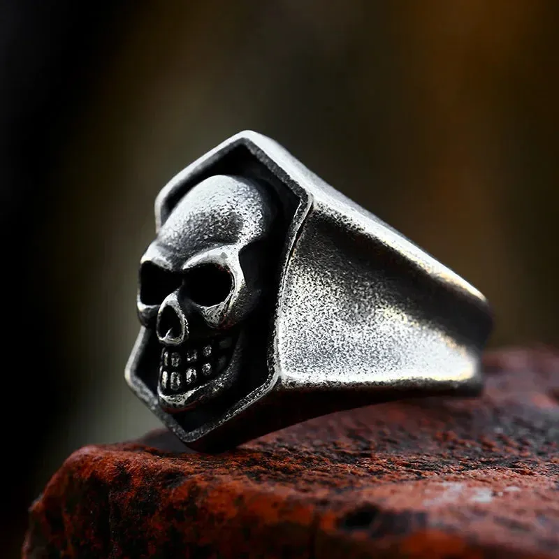 Anillos de calavera con doble cuchillo, brújula vikinga de acero inoxidable