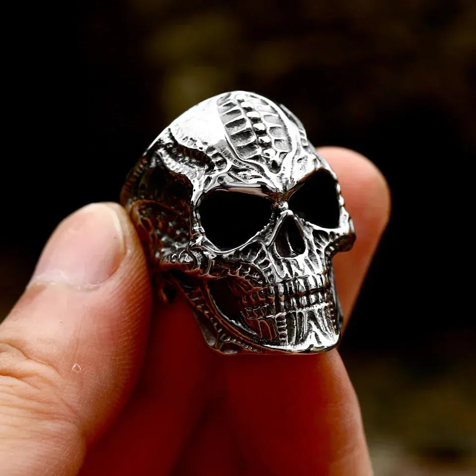 Anillos de calavera con doble cuchillo, brújula vikinga de acero inoxidable