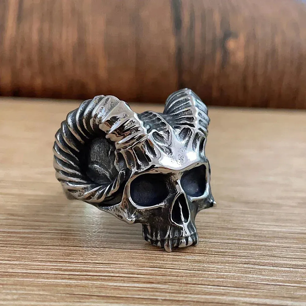 Anillos de calavera con doble cuchillo, brújula vikinga de acero inoxidable
