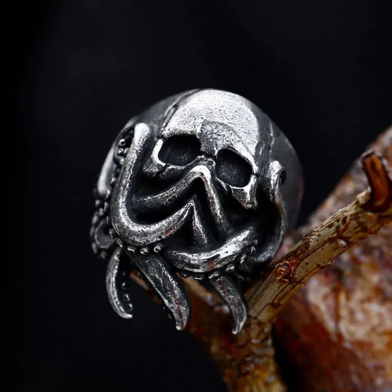 Anillos de calavera con doble cuchillo, brújula vikinga de acero inoxidable