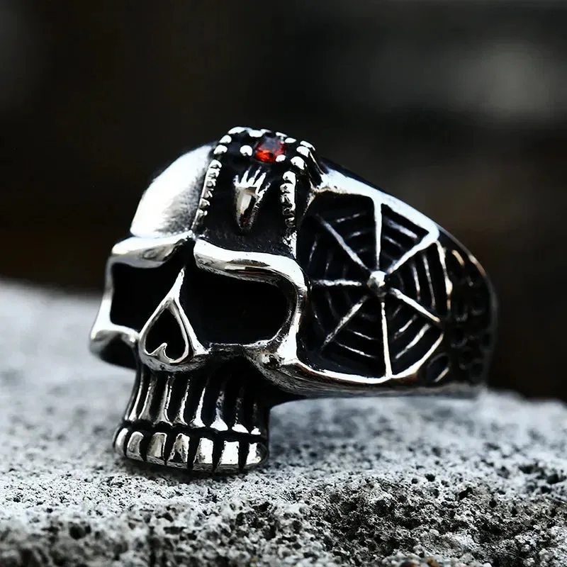 Anillos de calavera con doble cuchillo, brújula vikinga de acero inoxidable