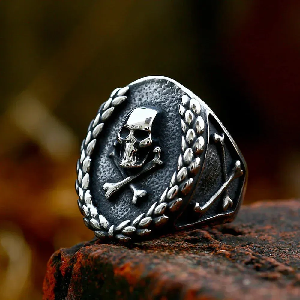 Anillos de calavera con doble cuchillo, brújula vikinga de acero inoxidable