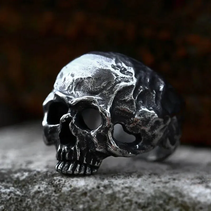 Anillos de calavera con doble cuchillo, brújula vikinga de acero inoxidable