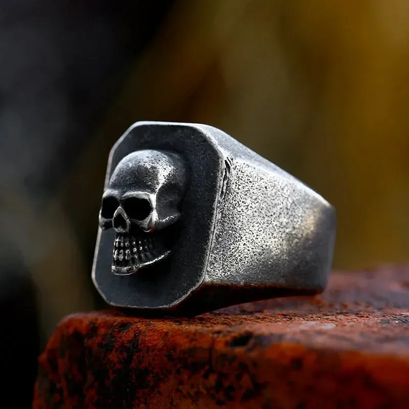 Anillos de calavera con doble cuchillo, brújula vikinga de acero inoxidable