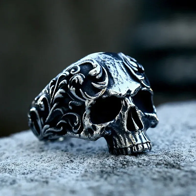 Anillos de calavera con doble cuchillo, brújula vikinga de acero inoxidable