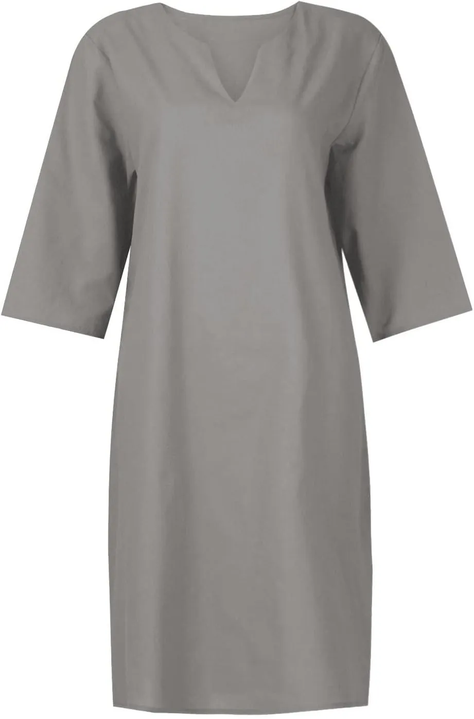 BAXLIMEK Cotton Linen Dresses for Women,2025 Spring Summer Casual V Neck 3/4 Sleeve Midi Dress,Elegant Plain Beach Dress
