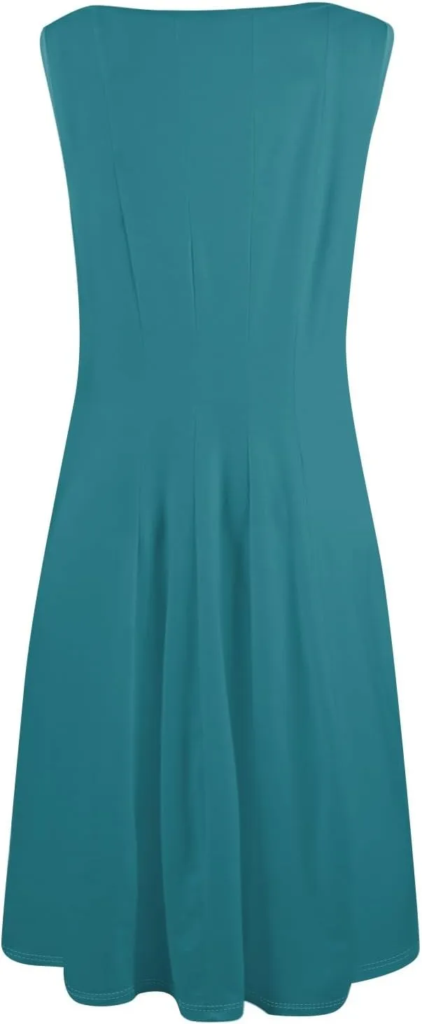 BAXLIMEK Midi Dresses for Women,2025 Spring Summer Casual Crewneck Short/Sleeveless Beach Dress Flowy Ruched A Line Sundress