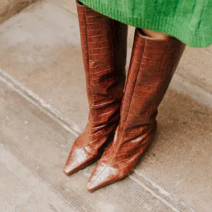 BOTA PEPA PIEL EFECTO COCO MARRÓN TACÓN MIDI 5CM