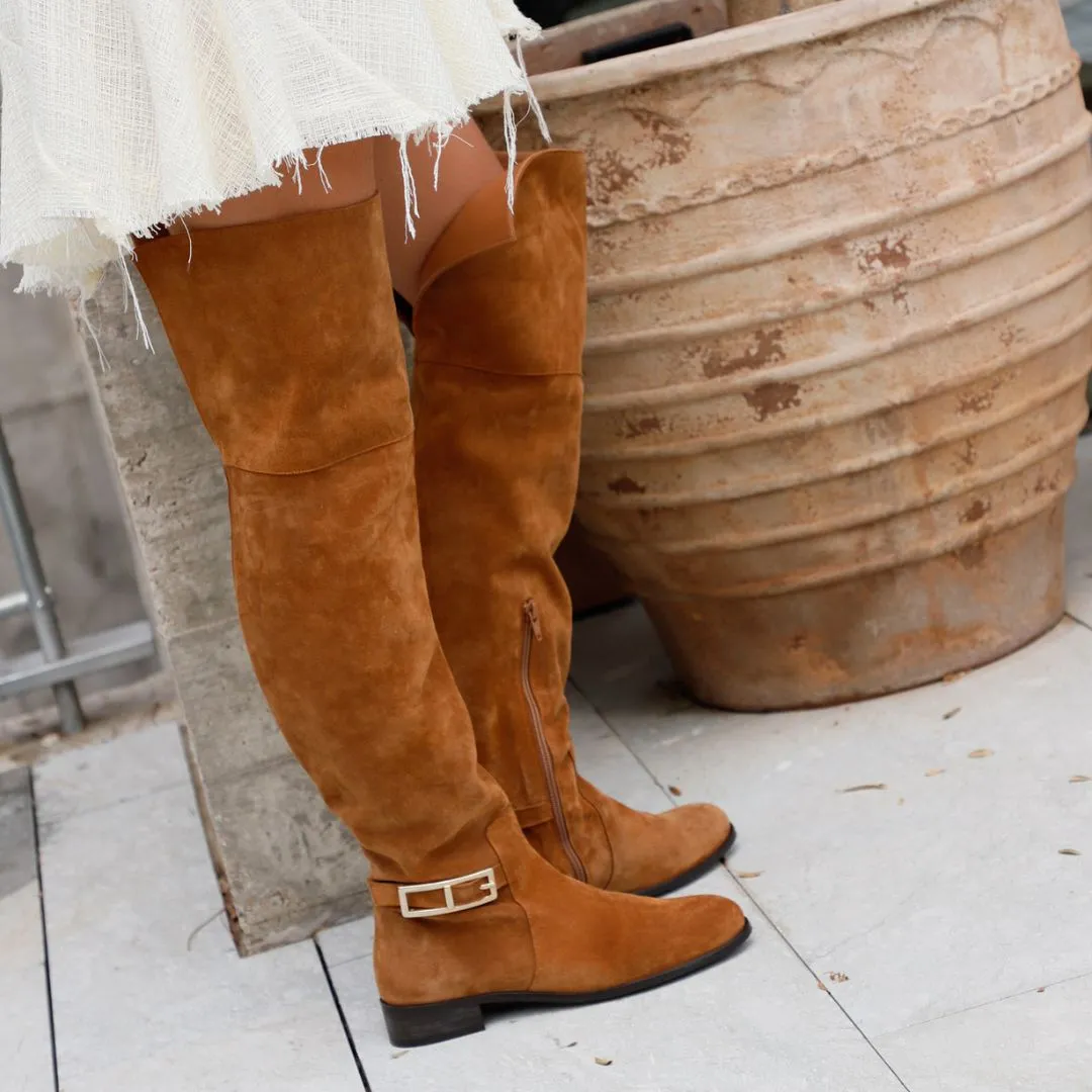 BOTA ROSA ANTE MARRÓN CON SOLAPA  DE PIEL