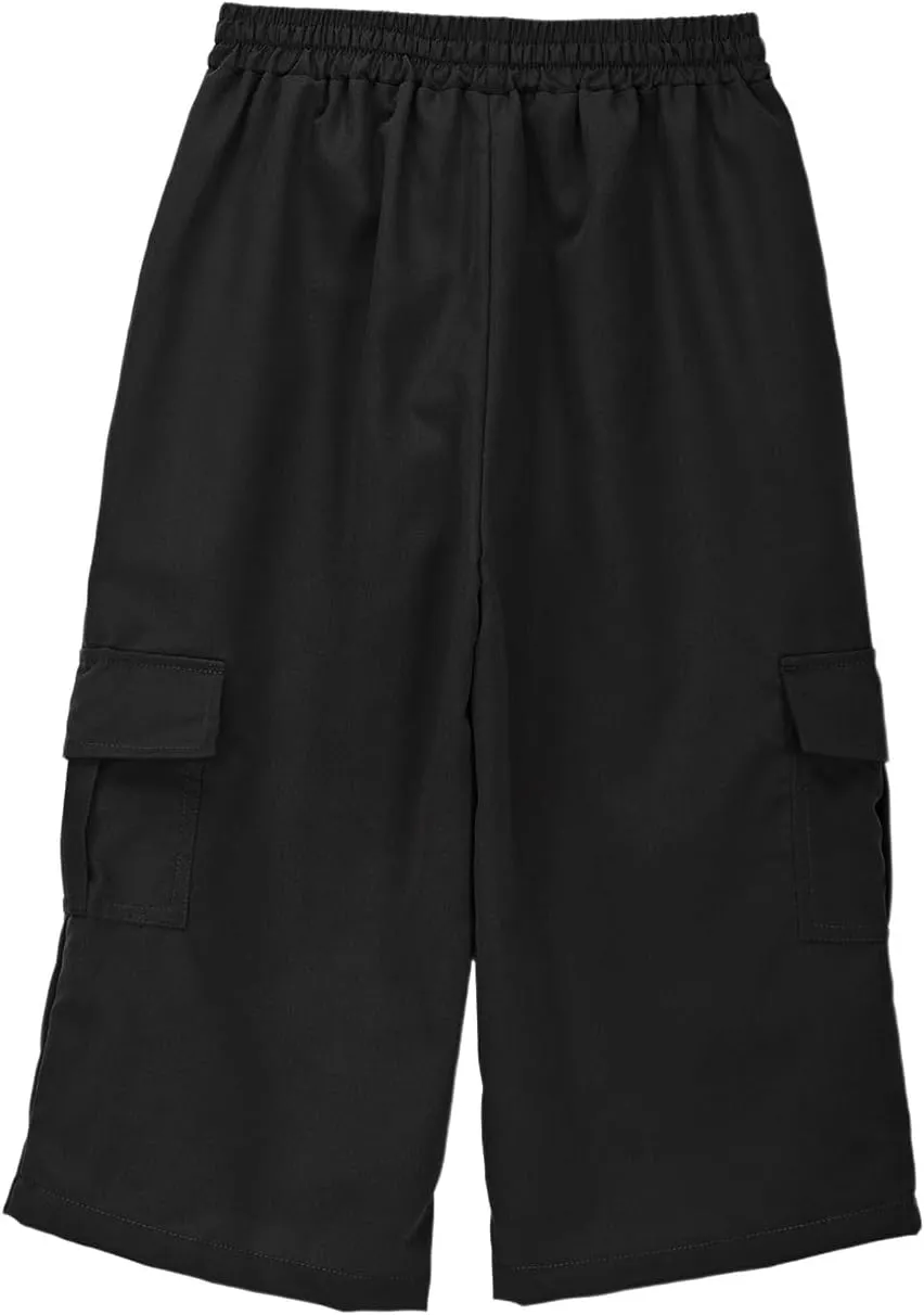Boys Baggy Cargo Pants Straight Wide Leg Trousers High Elastic Waist Cargo Solid Color Casual Sport Joggers Clothes