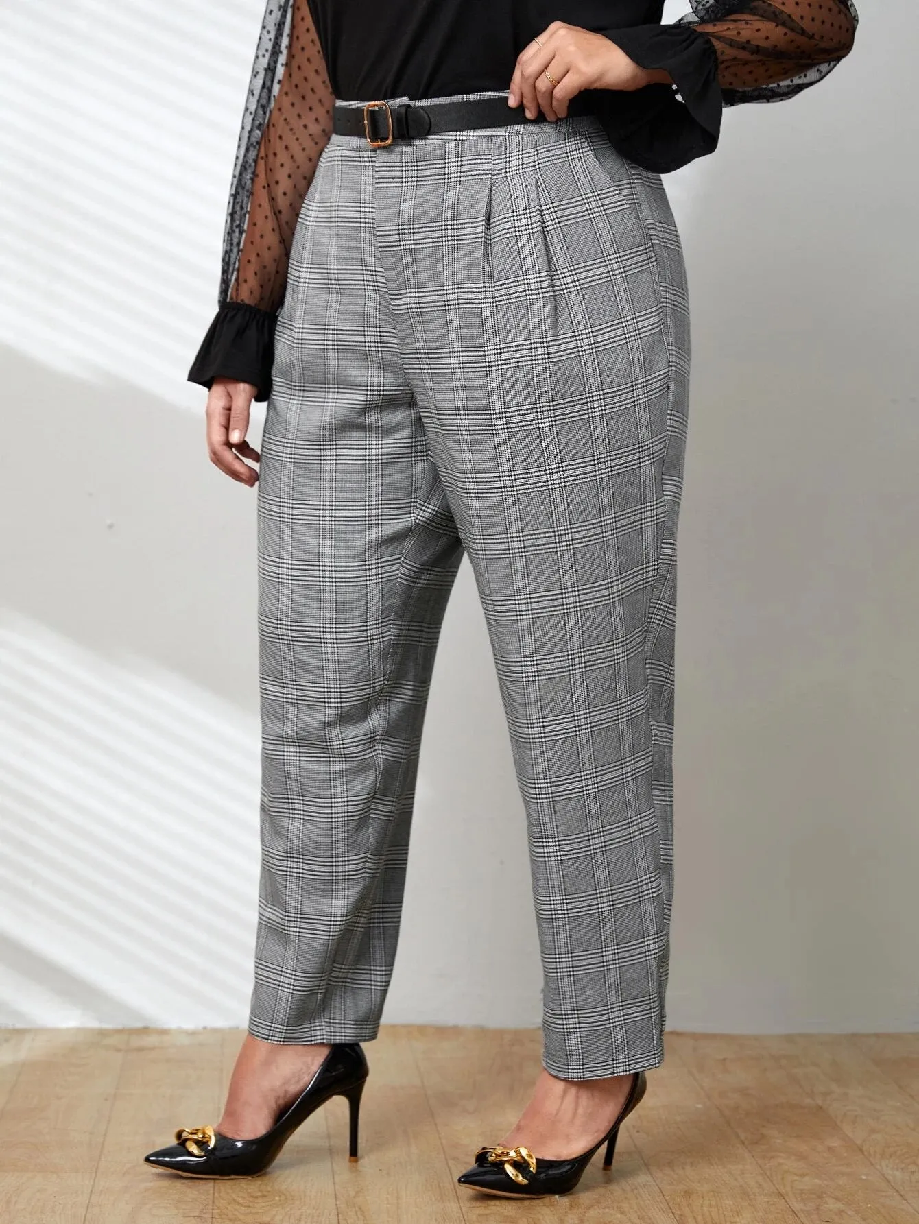 Calça Cinza Xadrez Plus Size - Elvira