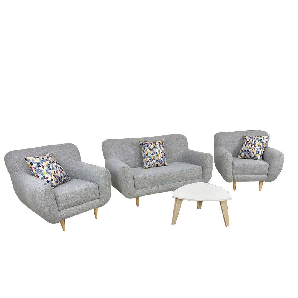 Combo Sofa  Nova Tela Gris   3 Cojines Decorativos   2 Poltronas Nova   Mesa Centro