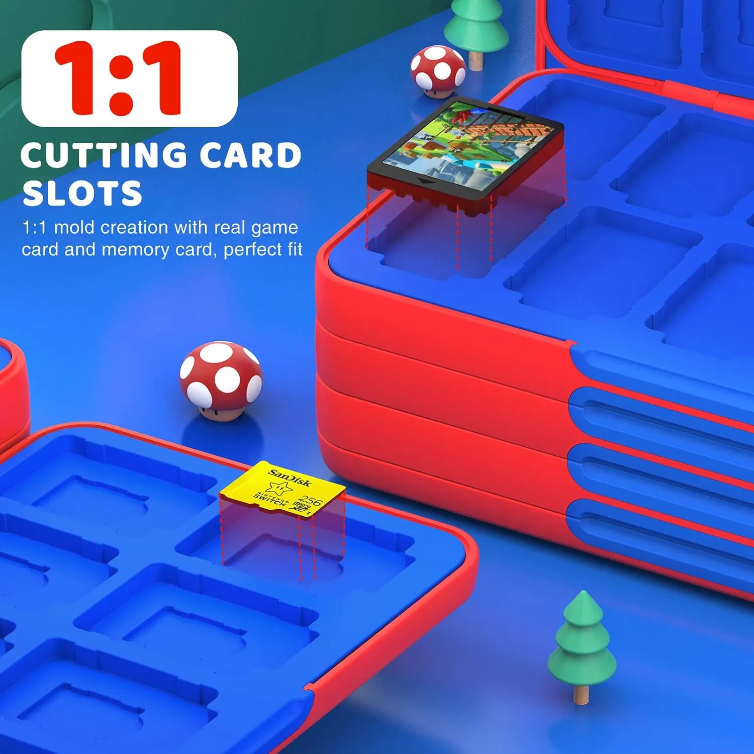 CYKOARMOR Switch Game Case for Nintendo Switch/Switch OLED, Switch Game Holder with 96 Games Card Slot&24 Micro SD Cartridge Slots, Storage Accessories Hard Shell Portable Cartridge Box, Red Blue