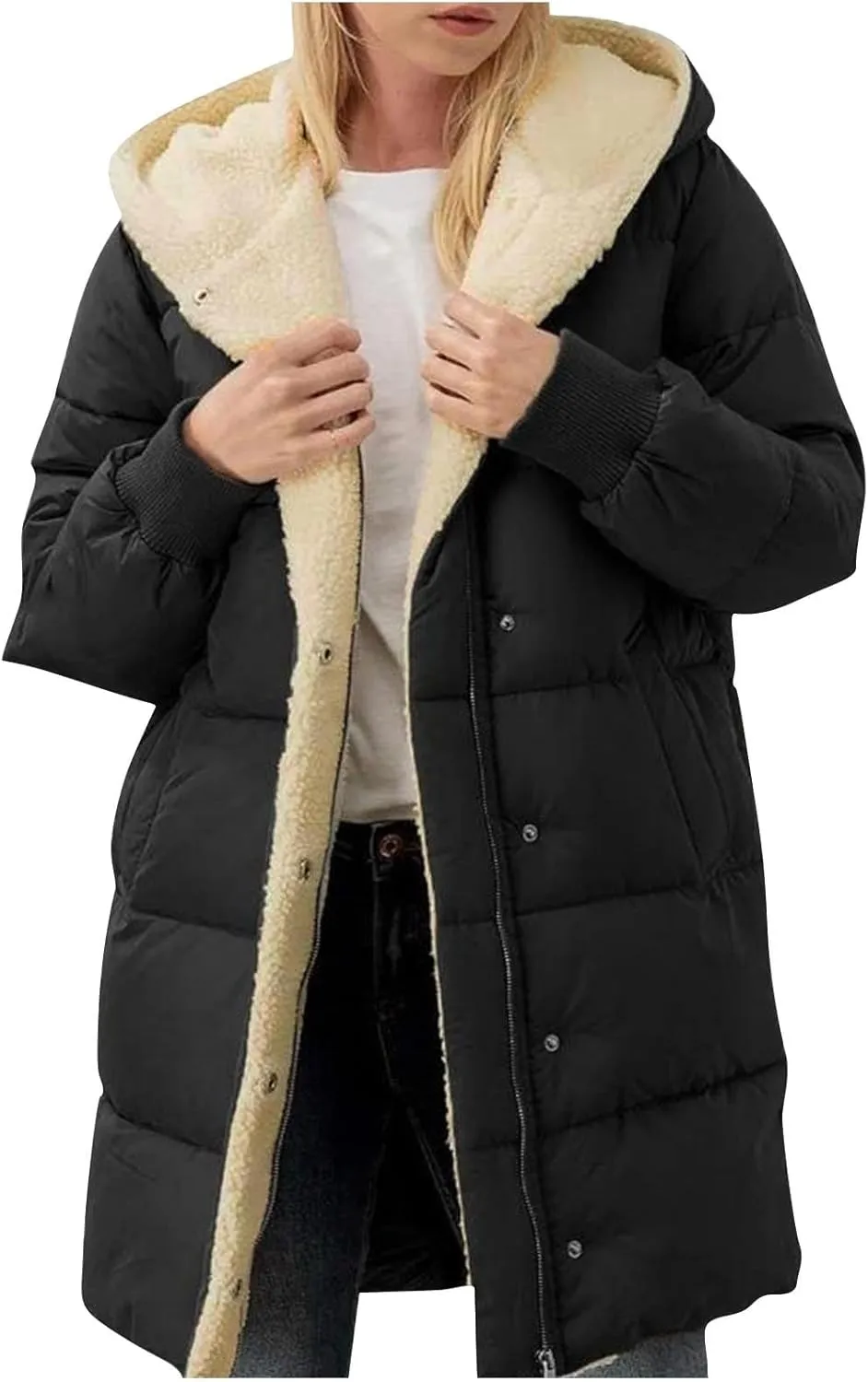 Dademeo Women's Puffer Parka Jacket Thicken Sherpa Fleece Lined Hooded Warm Coat with Pockets 2024 Winter Fashion Clothes