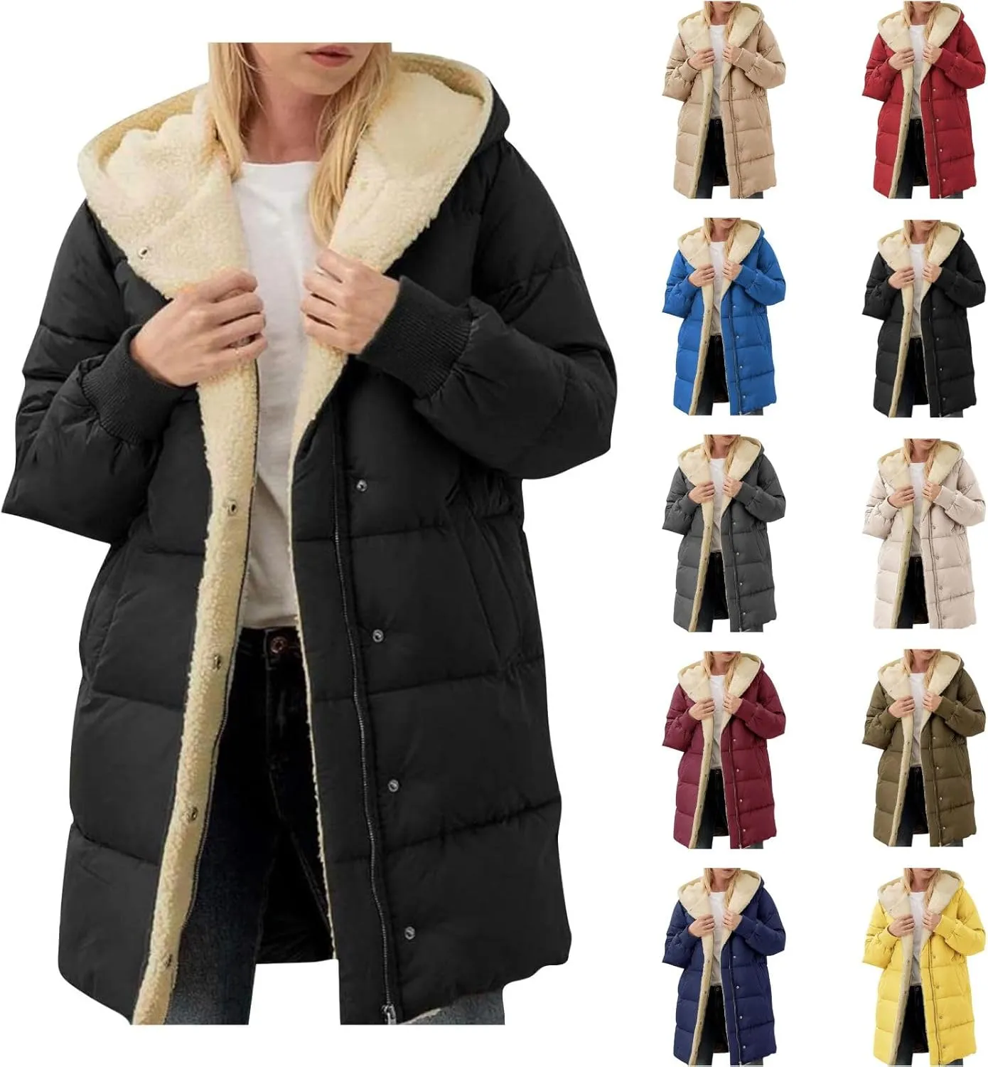 Dademeo Women's Puffer Parka Jacket Thicken Sherpa Fleece Lined Hooded Warm Coat with Pockets 2024 Winter Fashion Clothes