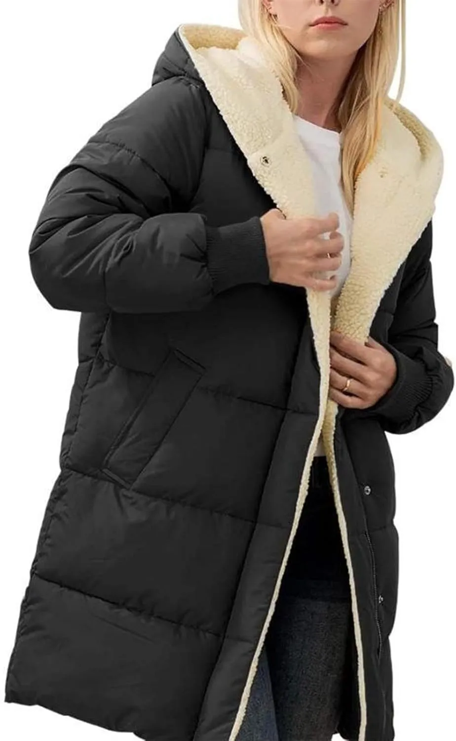 Dademeo Women's Puffer Parka Jacket Thicken Sherpa Fleece Lined Hooded Warm Coat with Pockets 2024 Winter Fashion Clothes