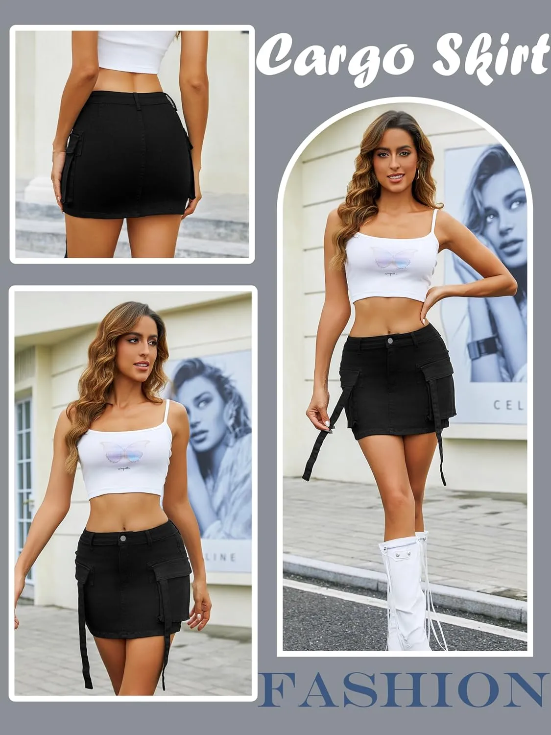 Denim Skirt y2k Button Mini Skirt Jean Skirt Cargo Skirts for Women with Pocket Low Waist