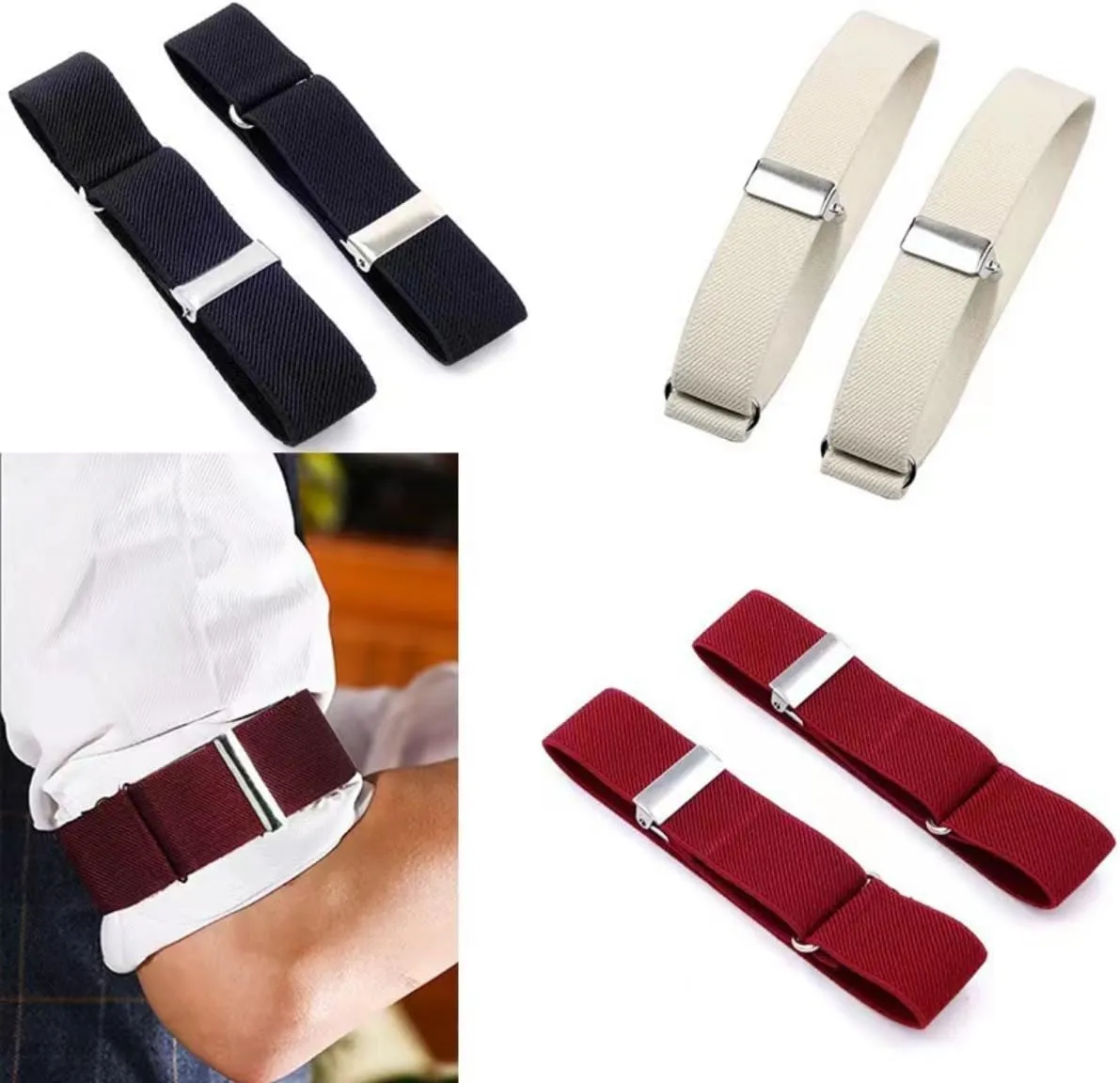 Elastic Adjustable Armbands for Men Sleeve Bands Anti-Slip Shirt Sleeve Holders Hold Up Sleeve Garters