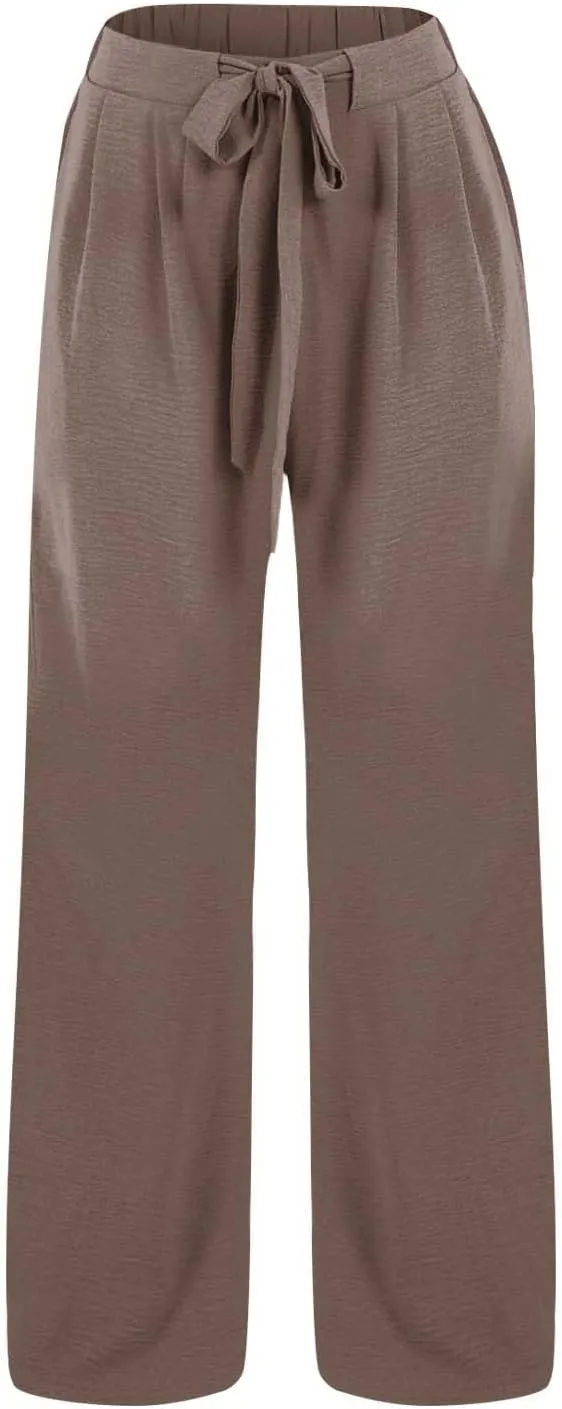 Girls Wide Leg Linen Palazzos Flowy Summer Casual Trousers Elastic High Waist Solid Color Pants