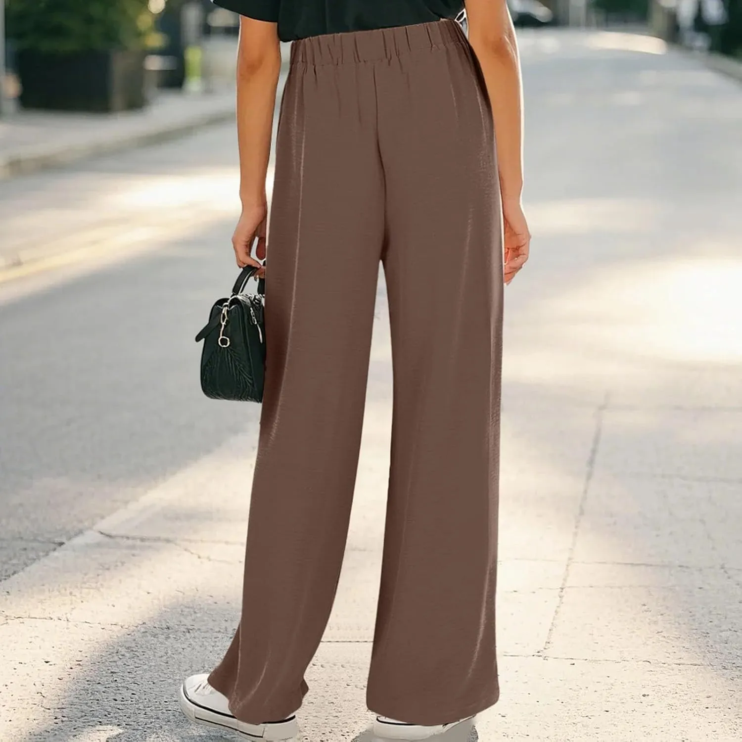 Girls Wide Leg Linen Palazzos Flowy Summer Casual Trousers Elastic High Waist Solid Color Pants