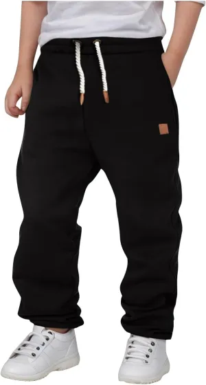 Kids Boys Jogger Pants Elastic Waist Solid Color Casual Pull on Trousers with Pockets Baggy Loose Comfy