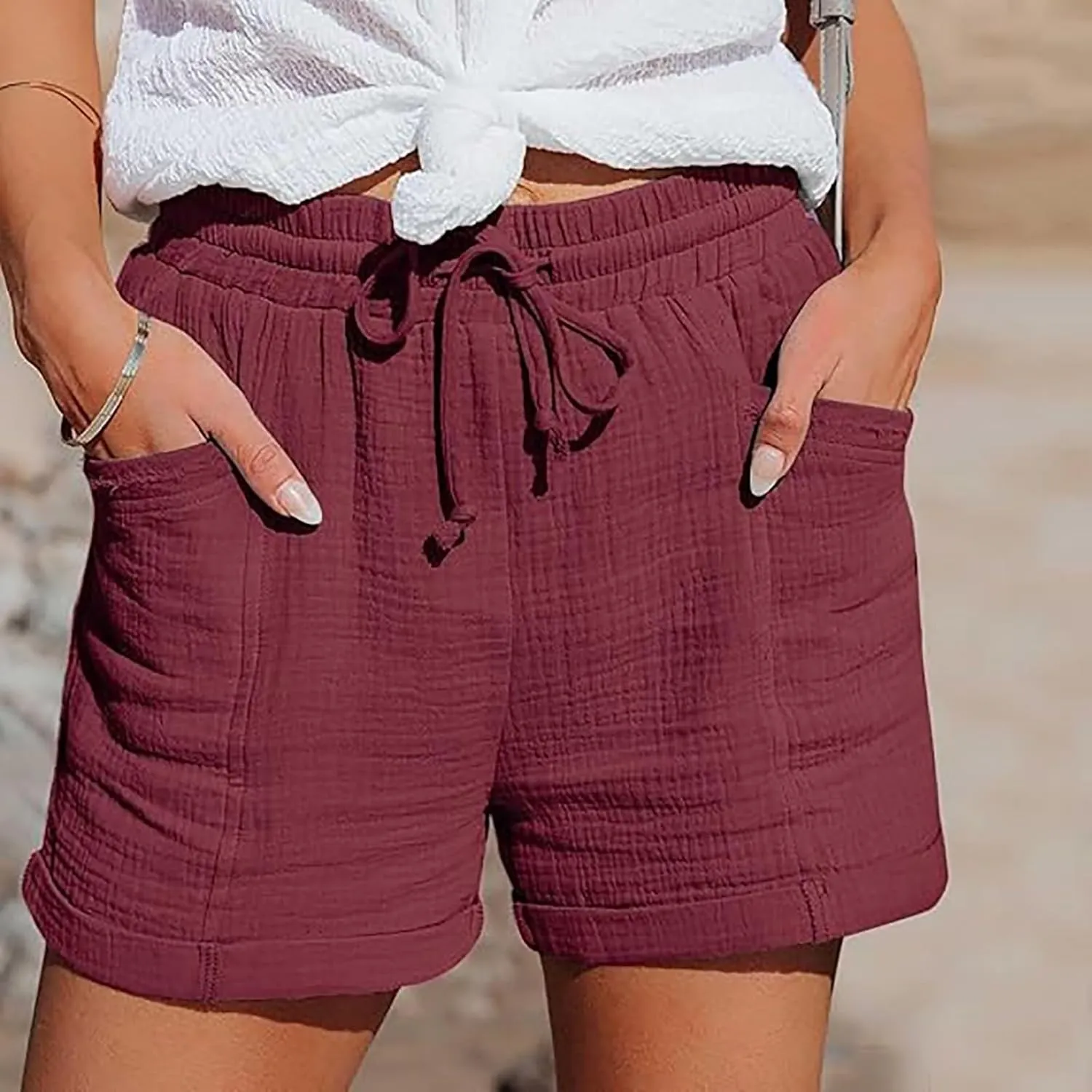 Linen Shorts for Women Dressy Casual High Waisted Beach Vacation Short 2025 Summer Trendy Loose Fit Lounge Shorts