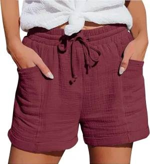 Linen Shorts for Women Dressy Casual High Waisted Beach Vacation Short 2025 Summer Trendy Loose Fit Lounge Shorts