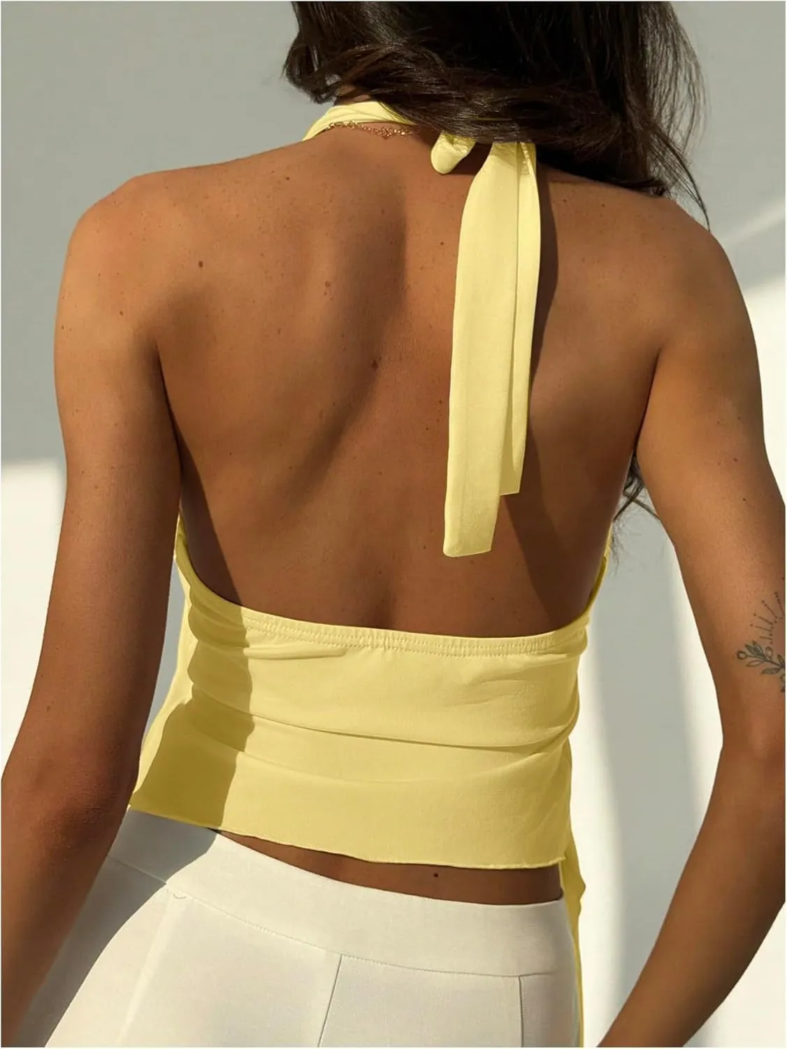 MakeMeChic Women's Open Back Halter Tops Asymmetrical Wrap Metal Starfish Going Out Tank