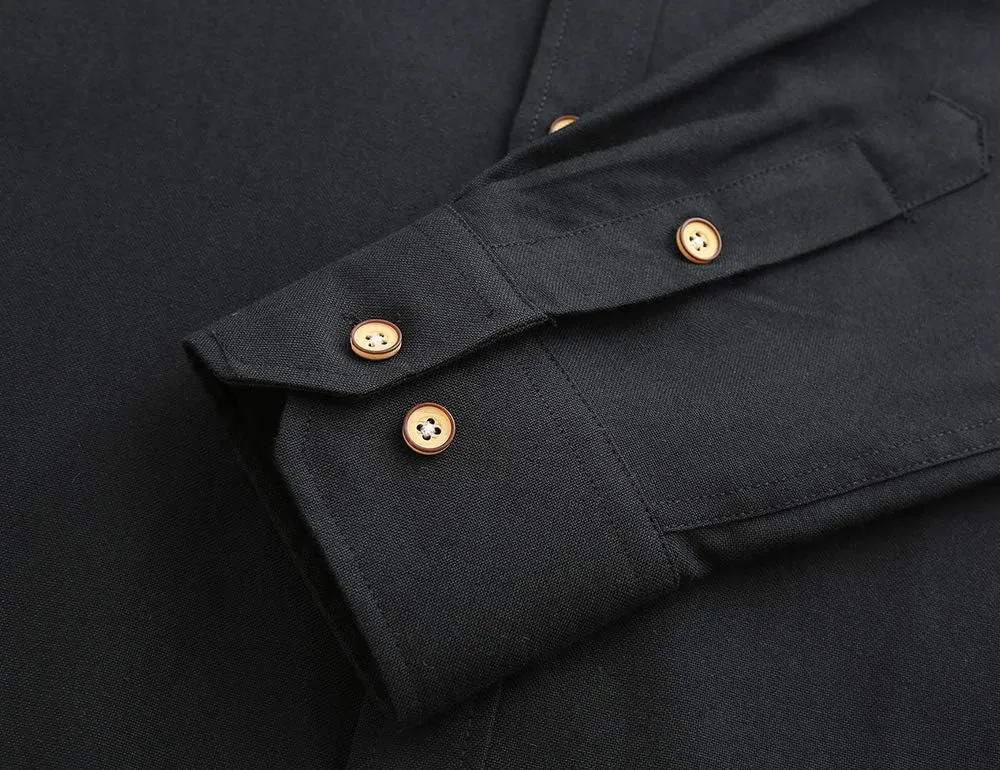Men Banded Collar Shirts Oxford Mandarin Collar Shirts Camisa sin Cuello para Hombre