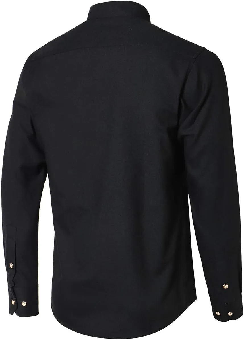 Men Banded Collar Shirts Oxford Mandarin Collar Shirts Camisa sin Cuello para Hombre