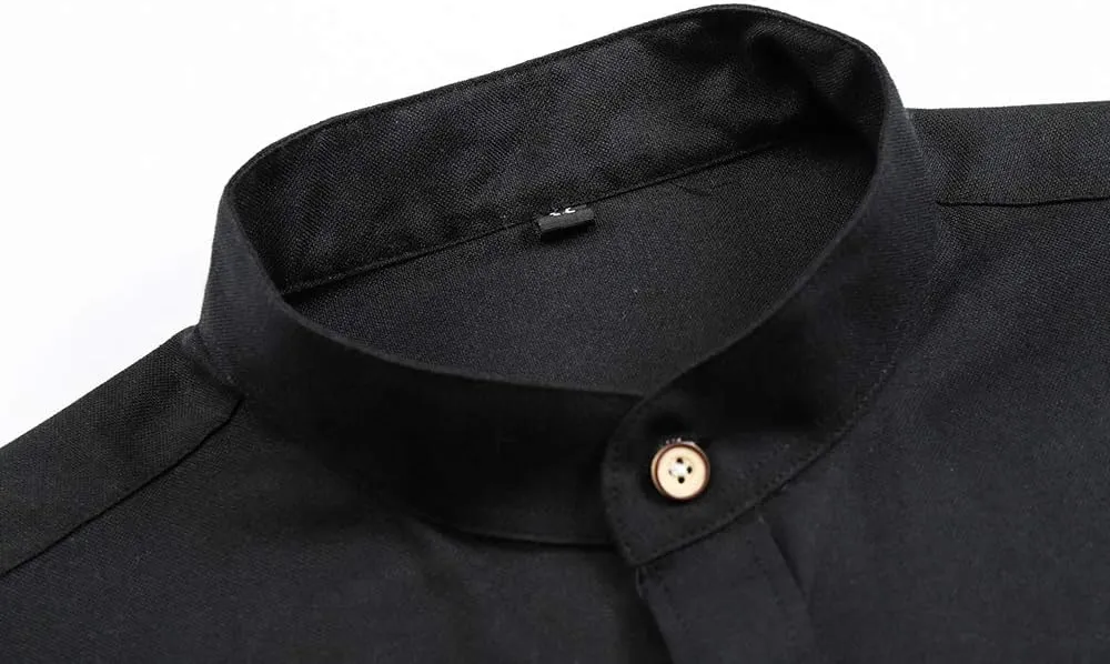 Men Banded Collar Shirts Oxford Mandarin Collar Shirts Camisa sin Cuello para Hombre