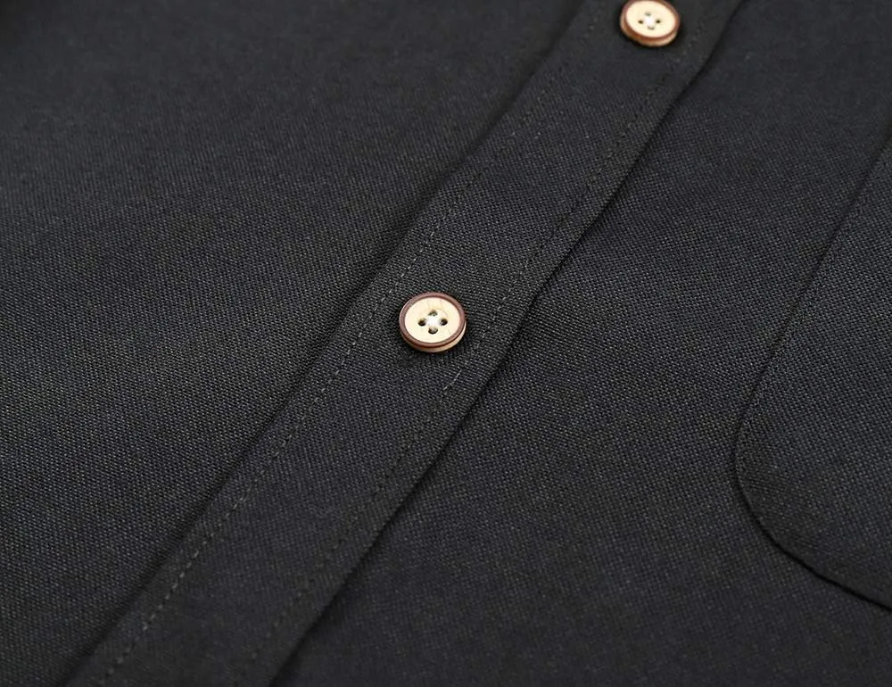 Men Banded Collar Shirts Oxford Mandarin Collar Shirts Camisa sin Cuello para Hombre