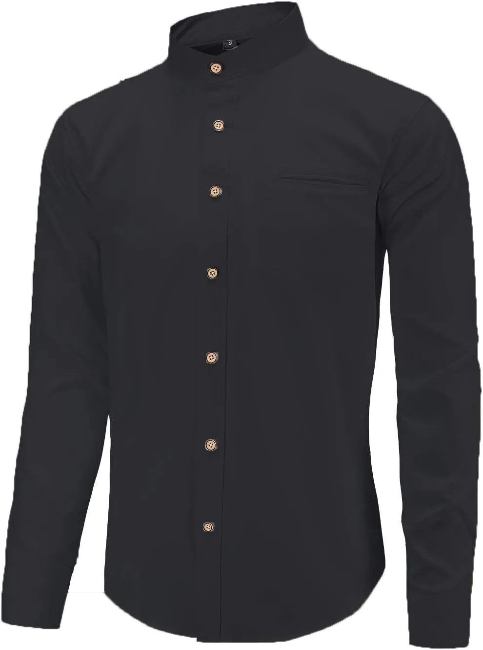 Men Banded Collar Shirts Oxford Mandarin Collar Shirts Camisa sin Cuello para Hombre