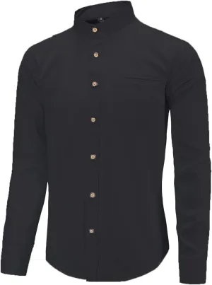 Men Banded Collar Shirts Oxford Mandarin Collar Shirts Camisa sin Cuello para Hombre