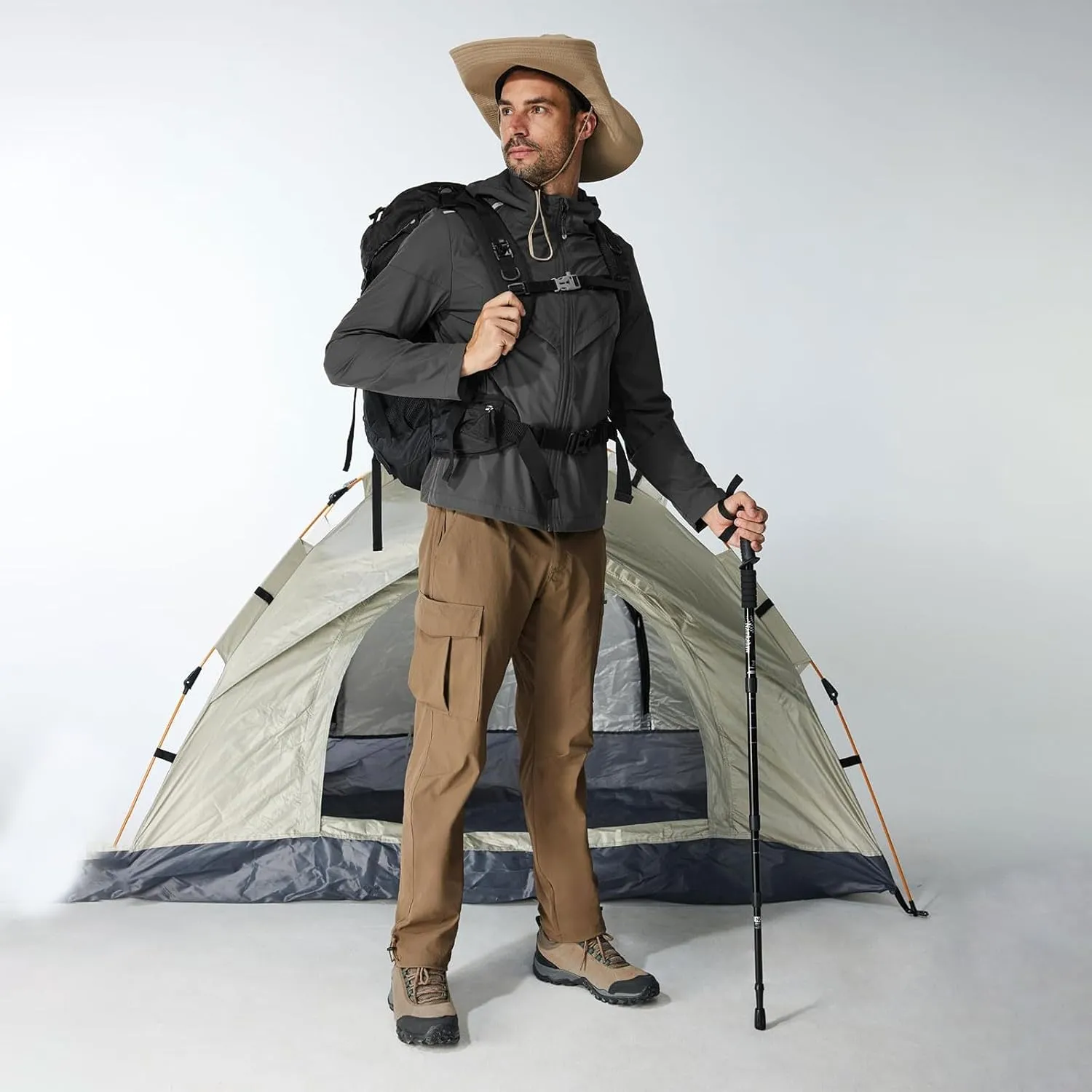 Men Cargo Pants Tactical Stretch Waist Elastic Stretch Casual with Pockets Hiking Summer Trousers