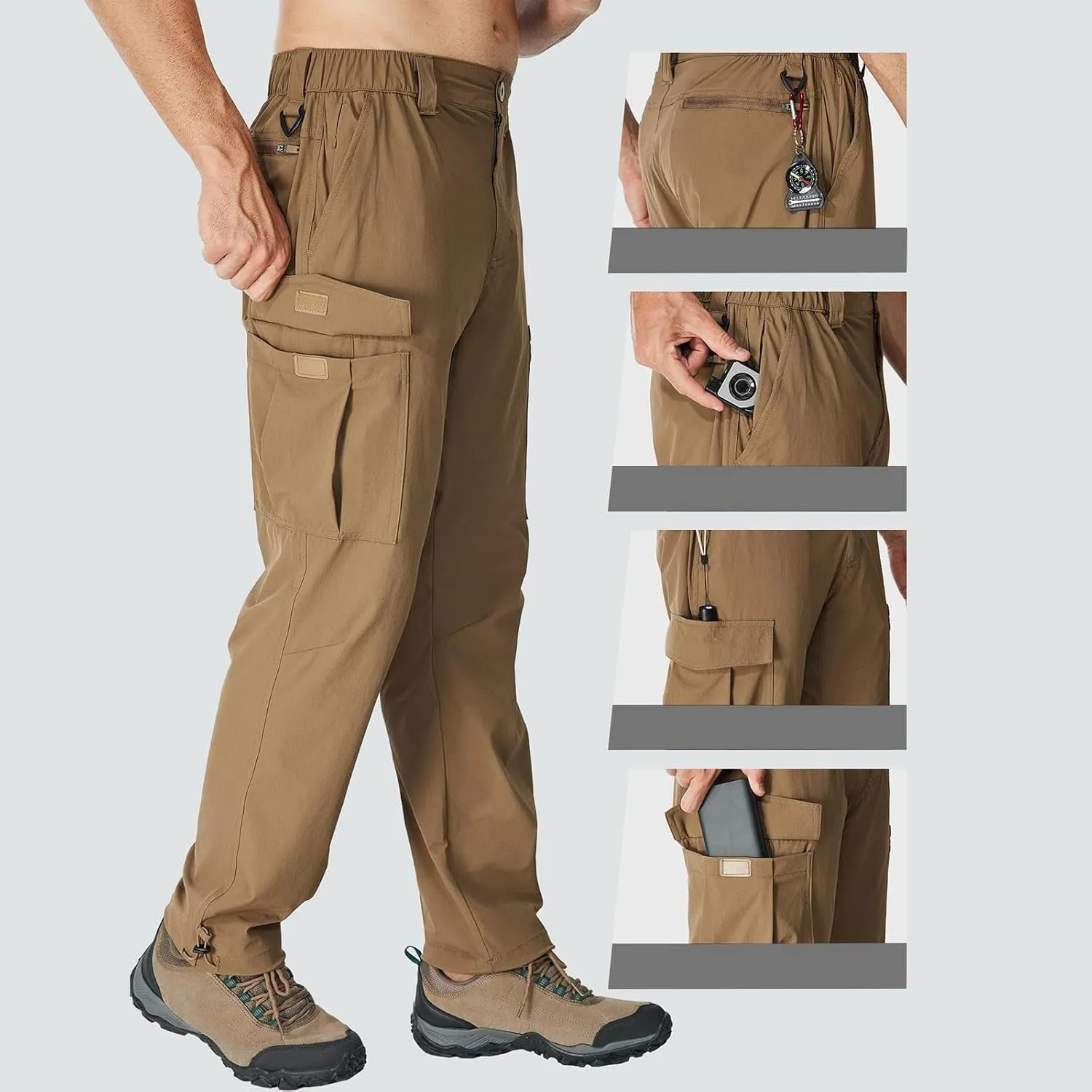 Men Cargo Pants Tactical Stretch Waist Elastic Stretch Casual with Pockets Hiking Summer Trousers