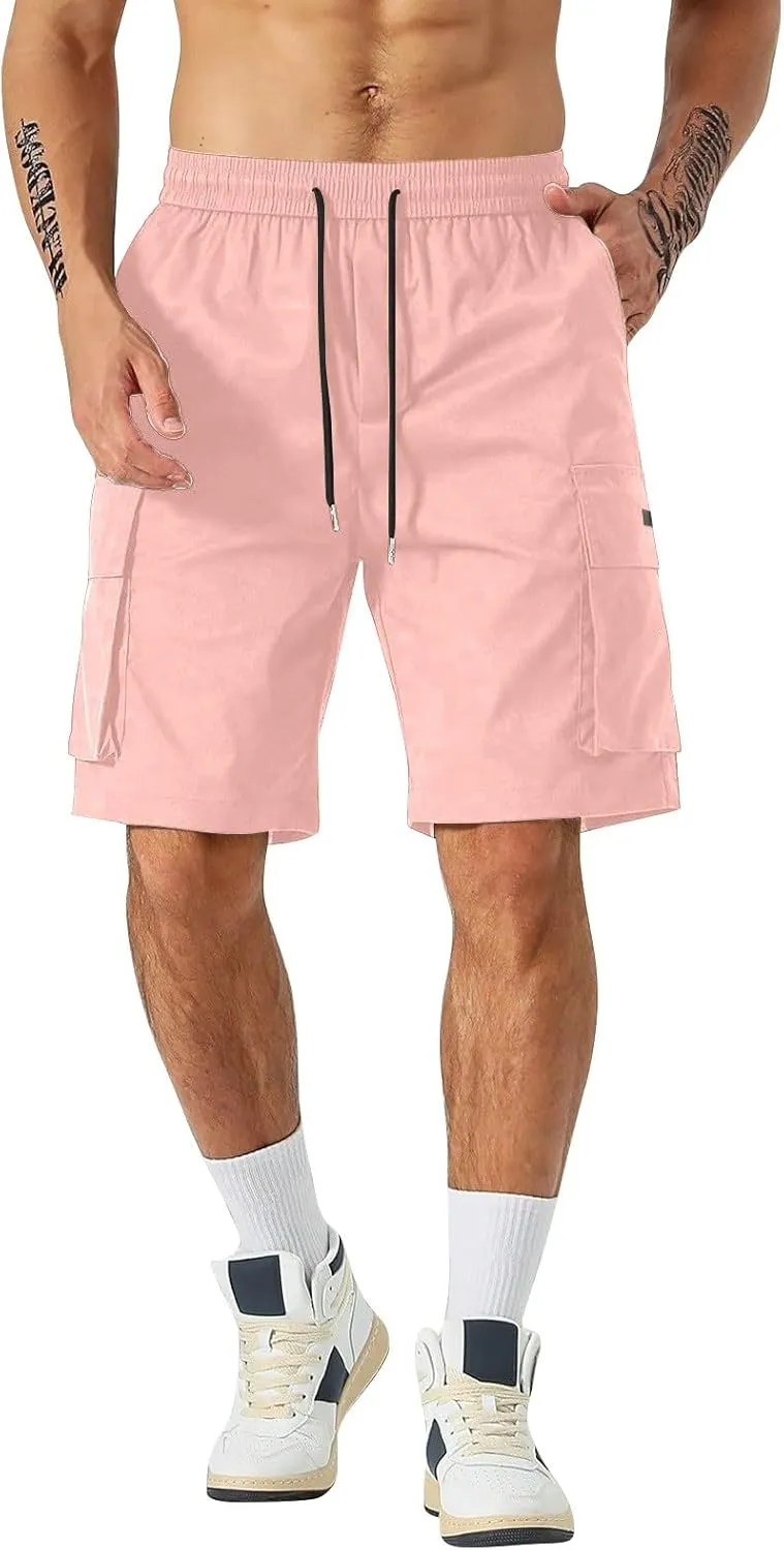 Mens Cargo Shorts Lightweight Stretch Hiking Short Gym Casual Shorts Elastic Waistband 6 Pockets