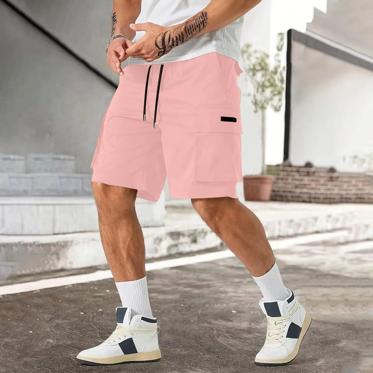 Mens Cargo Shorts Lightweight Stretch Hiking Short Gym Casual Shorts Elastic Waistband 6 Pockets