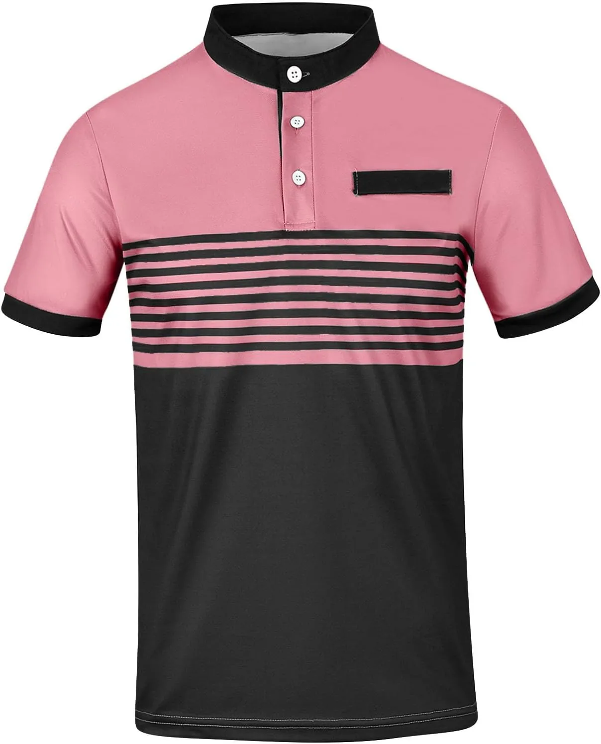Men's Classic fit Polo Shirts Short Sleeve Fashion Golf Shirt Casual Striped Slim Fit Buttoned Henley T-Shirts