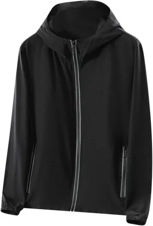 Mens Quick Dry Long Sleeve Full Zip Hoodie UPF 50  Light Jacket Athletic Running Sun Protection Hooded Jackets