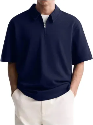 Mens Short Sleeve Polo Shirts Casual Loose Fit Quarter Zip Pullover Classic Trendy Lightweight Golf Collared T-Shirt