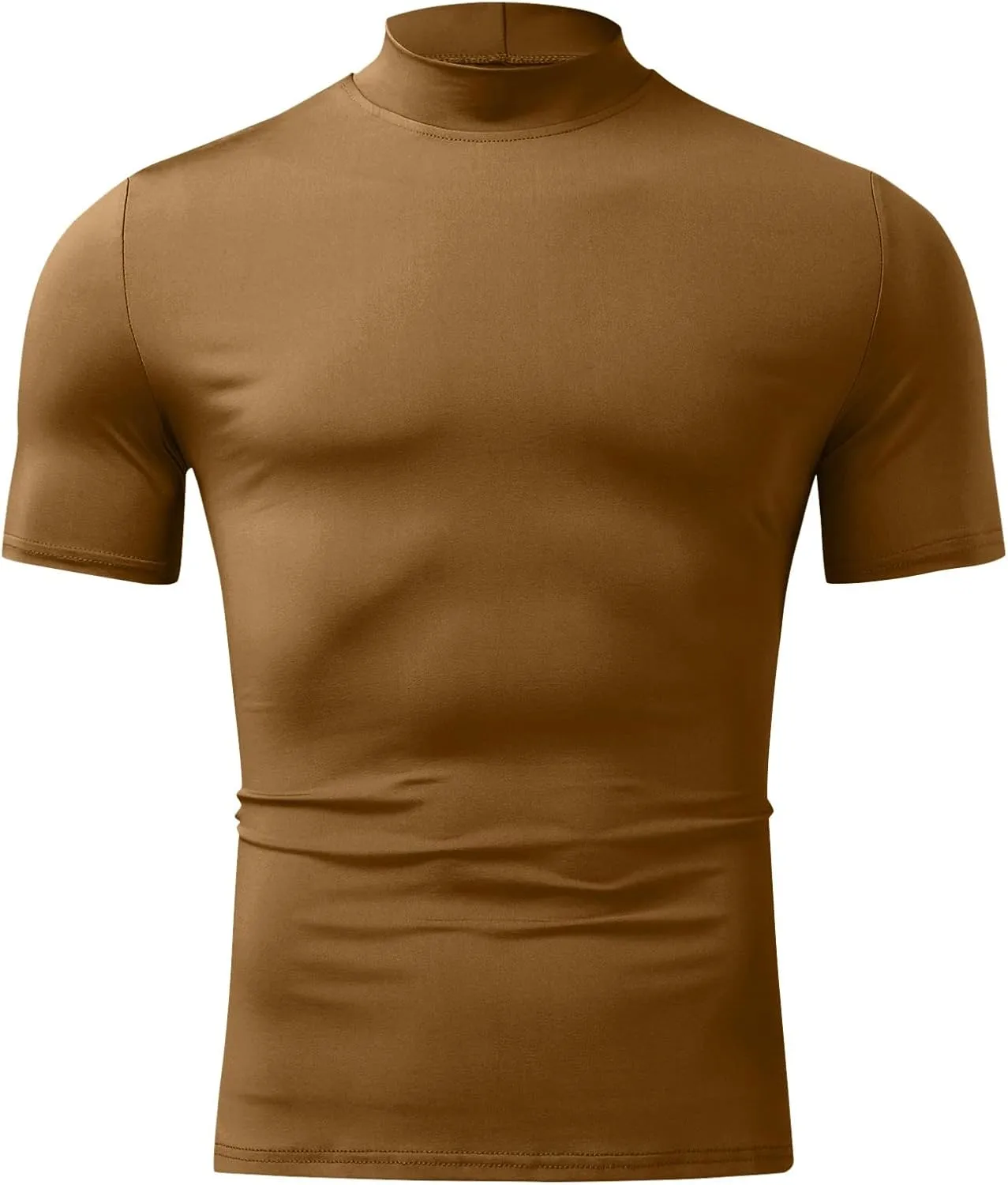 Men's Summer Mock Turtleneck T Shirt Solid High Collar Short Sleeve Tops Basic Slim Undershirt Tees