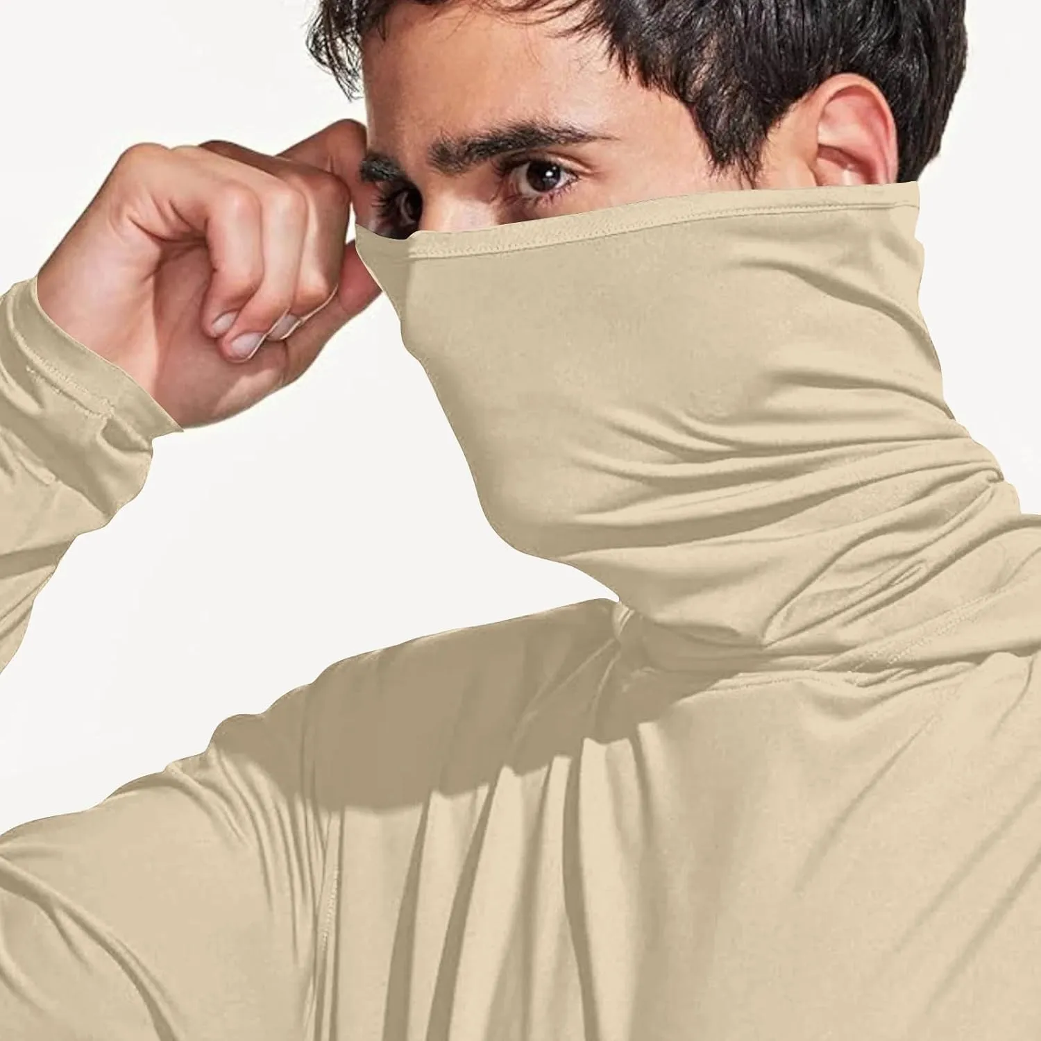 Men's UPF 50  Sun Protection Shirt with Mask Lightweight Long Sleeve Hooded Cooling Hiking Fishing Performance Shirts
