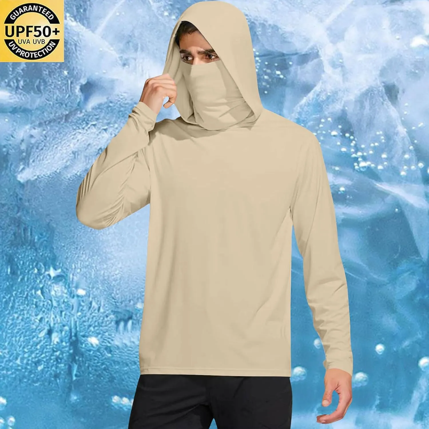 Men's UPF 50  Sun Protection Shirt with Mask Lightweight Long Sleeve Hooded Cooling Hiking Fishing Performance Shirts