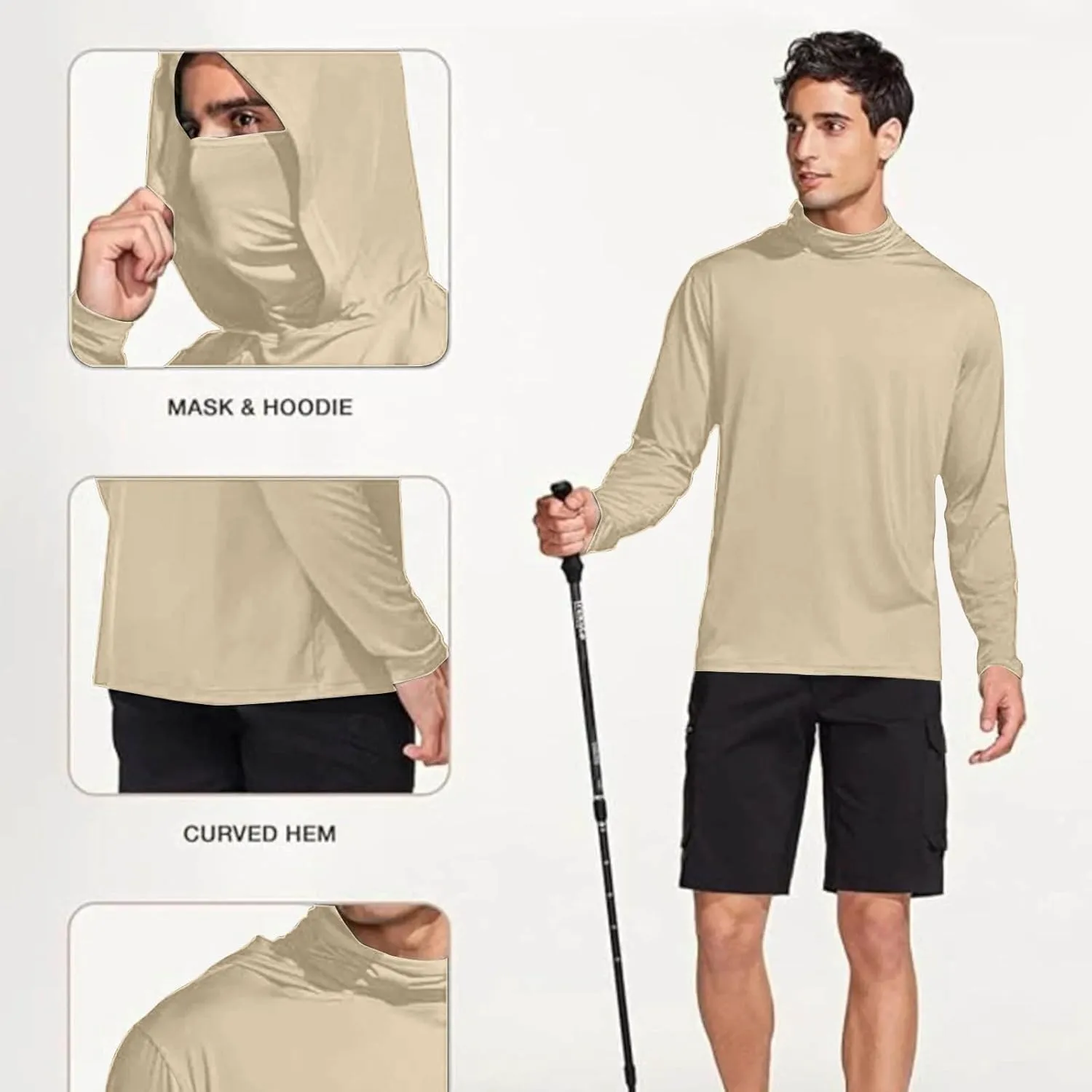 Men's UPF 50  Sun Protection Shirt with Mask Lightweight Long Sleeve Hooded Cooling Hiking Fishing Performance Shirts