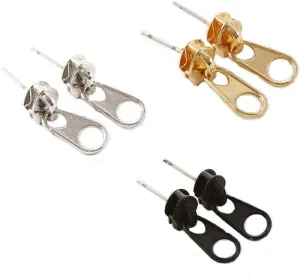 Mountainer 3 Pairs Personality Cool Zipper Metal Stud Earrings for Men Women Vintage Punk Style Earring Women Unique Funny Party Jewelry