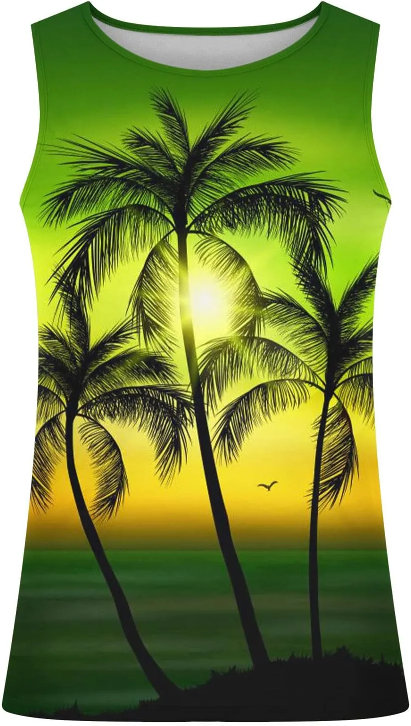 NaRHbrg Palm Tree Tanks Tops for Mens Cool Printed Graphic Sleeveless Tank Top Muscle Shirt for Workout Gym Jogging
