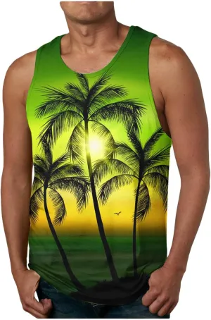 NaRHbrg Palm Tree Tanks Tops for Mens Cool Printed Graphic Sleeveless Tank Top Muscle Shirt for Workout Gym Jogging
