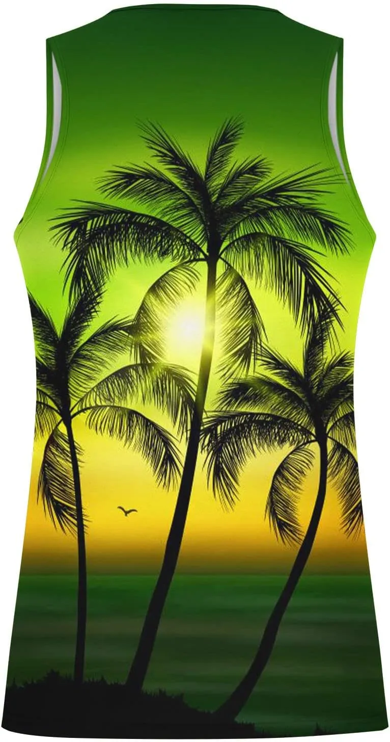 NaRHbrg Palm Tree Tanks Tops for Mens Cool Printed Graphic Sleeveless Tank Top Muscle Shirt for Workout Gym Jogging